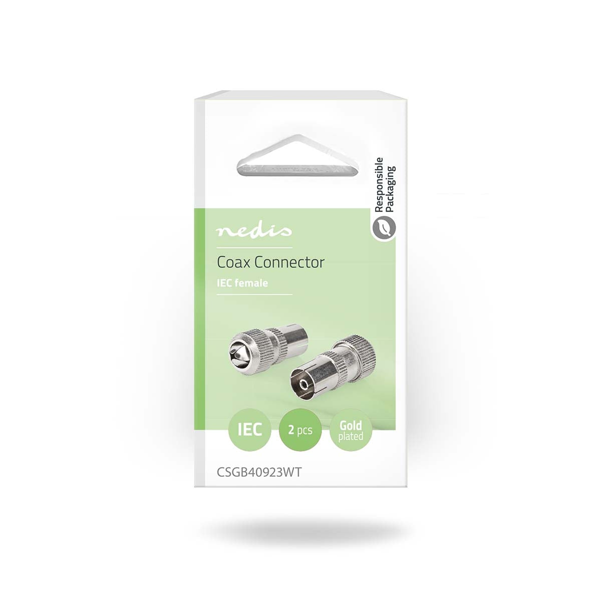 IEC (Coax) Connector | Straight | Female | Nickel Plated | 75 Ohm | Screw | Cable input diameter: 7.0 mm | Metal / PVC | White | 2 pcs | Box