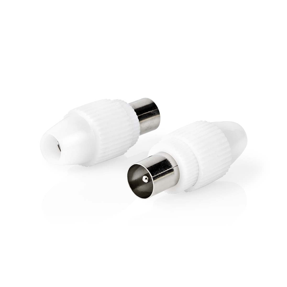 IEC (Coax) Connector | Straight | Male | Nickel Plated | 75 Ohm | Screw | Cable input diameter: 7.0 mm | Metal / PVC | White | 2 pcs | Box