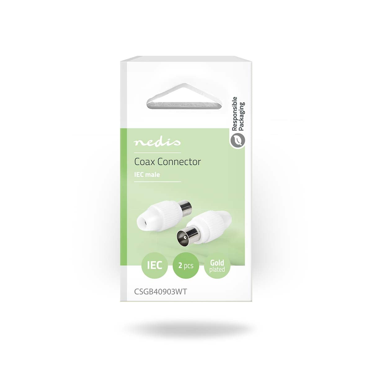 IEC (Coax) Connector | Straight | Male | Nickel Plated | 75 Ohm | Screw | Cable input diameter: 7.0 mm | Metal / PVC | White | 2 pcs | Box