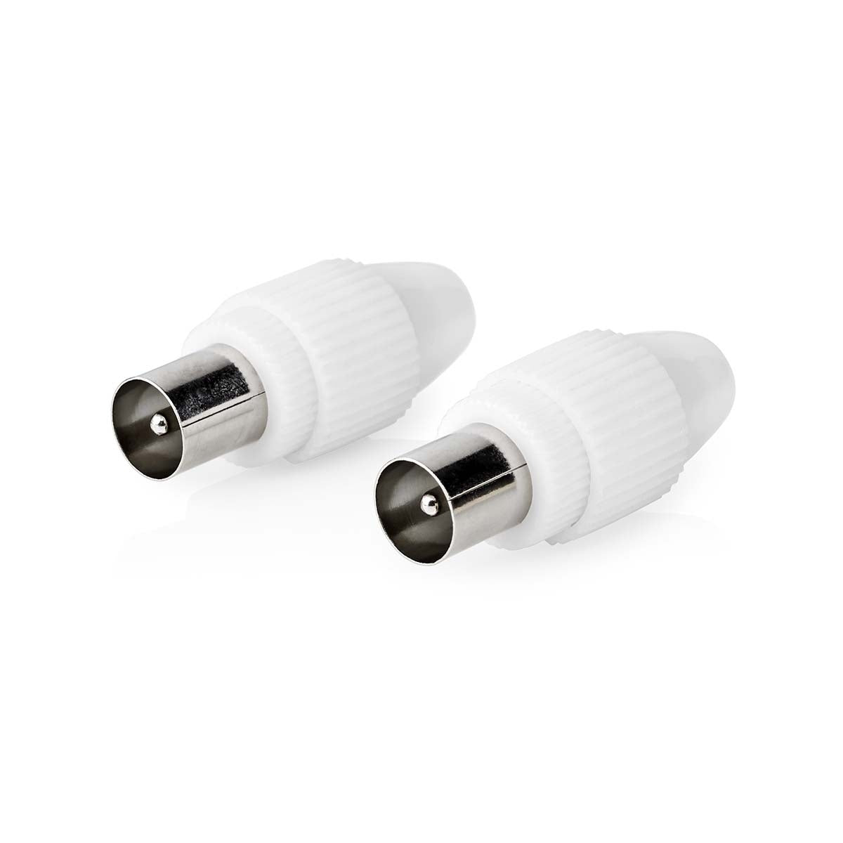 IEC (Coax) Connector | Straight | Male | Nickel Plated | 75 Ohm | Screw | Cable input diameter: 7.0 mm | Metal / PVC | White | 2 pcs | Box