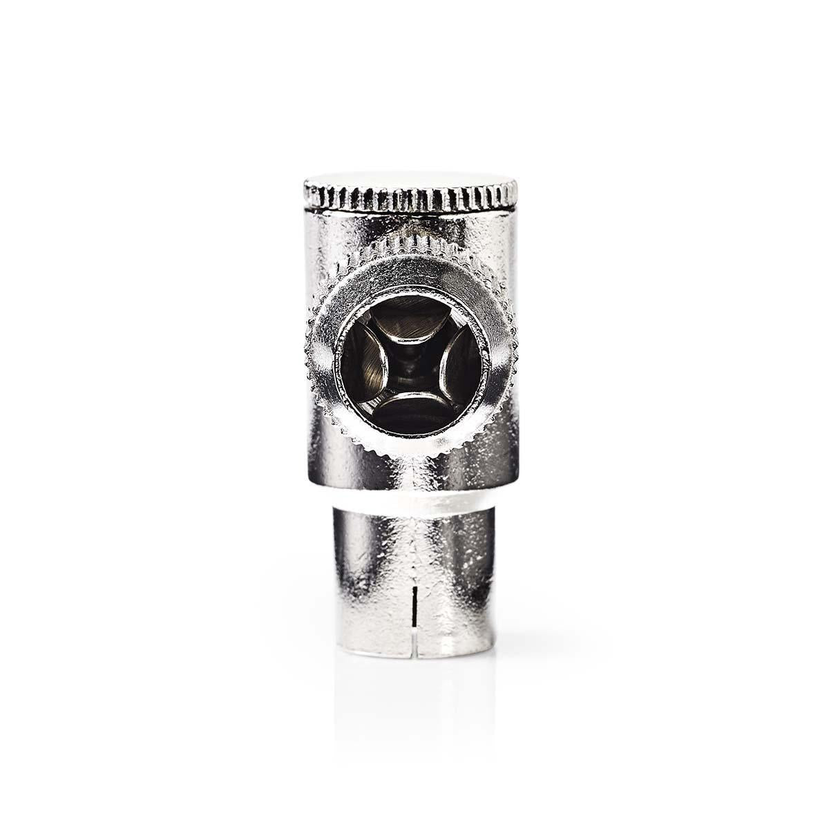 IEC (coax) | Angled | Female | Nickel Plated | 75 Ohm | Screw | Cable input diameter: 7.0 mm | Metal | Silver | 2 pcs. | Plastic bag