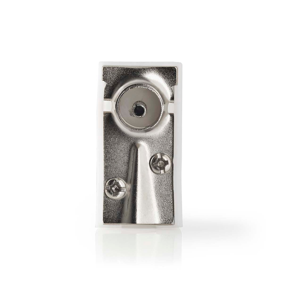 IEC (coax) | Angled | Male / Female | Nickel Plated | 75 Ohm | Screw | Cable input diameter: 7.0 mm | Metal / PVC | White | 2 pcs. | Box