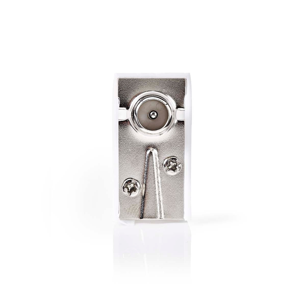 IEC (coax) | Angled | Male | Nickel Plated | 75 Ohm | Screw | Cable input diameter: 7.0 mm | Metal / PVC | White | 2 pcs. | Box