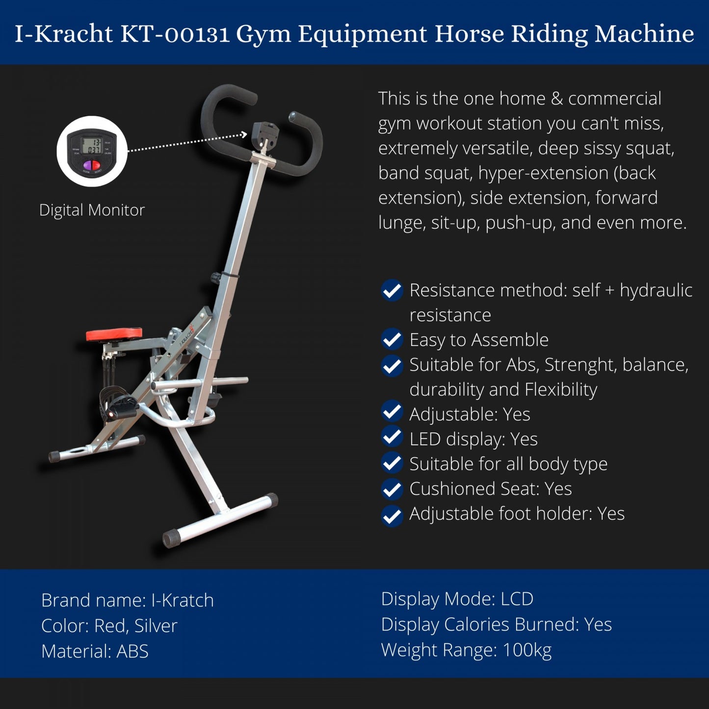 I-Kracht KT-00131: Total Fitness Crunch with Digital Monitor Black