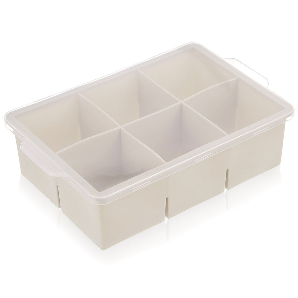 Ice Cube Tray with Silicone Lid, Beige XXL 18.5x12x5 cm