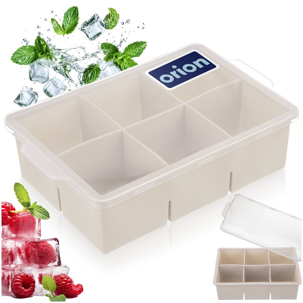 Ice Cube Tray with Silicone Lid, Beige XXL 18.5x12x5 cm