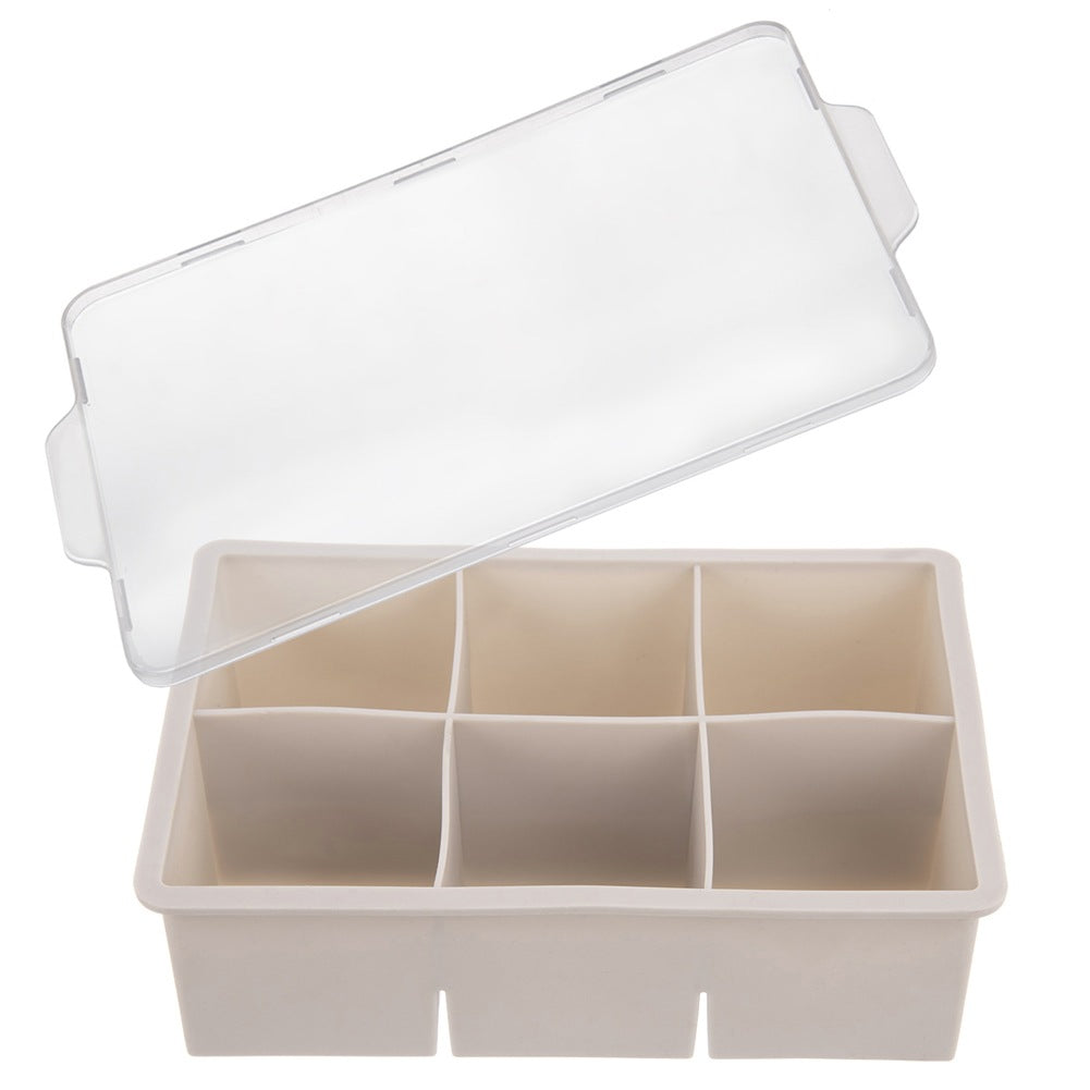 Ice Cube Tray with Silicone Lid, Beige XXL 18.5x12x5 cm