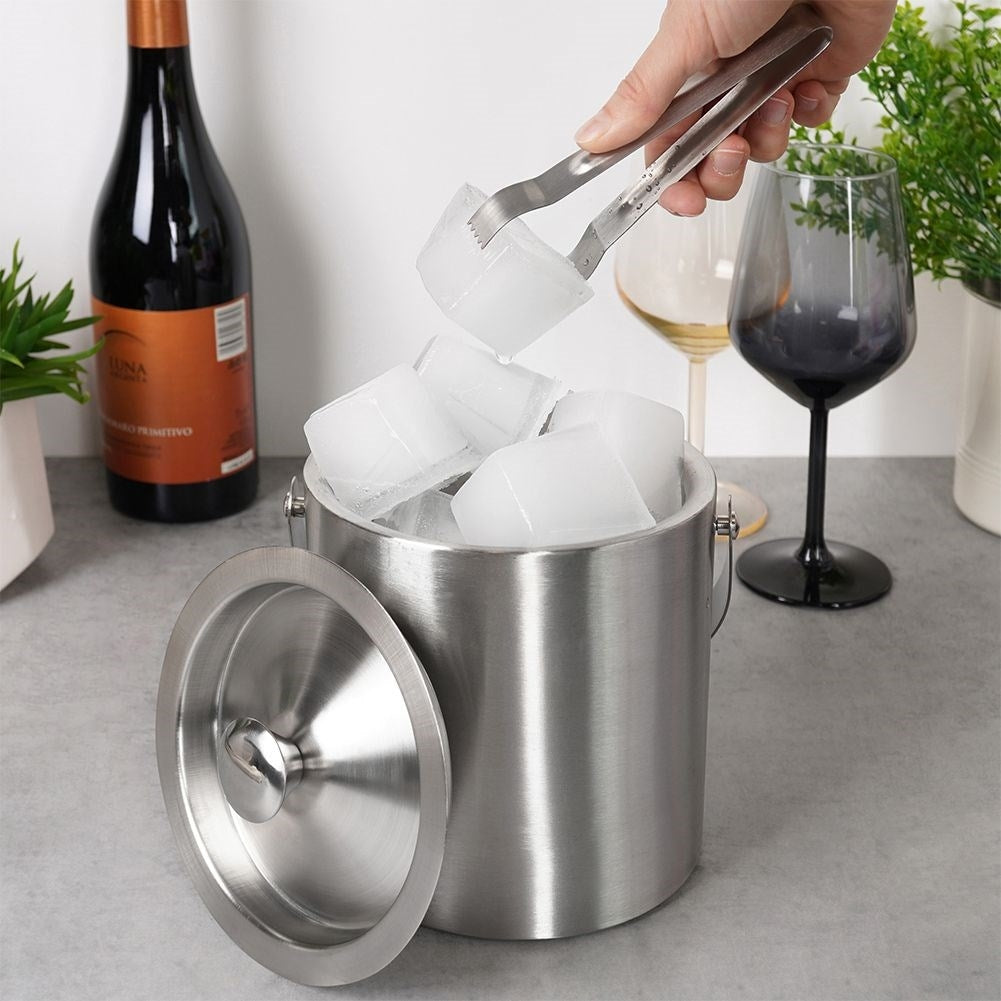 Ice container Stainless steel with lid and tongs