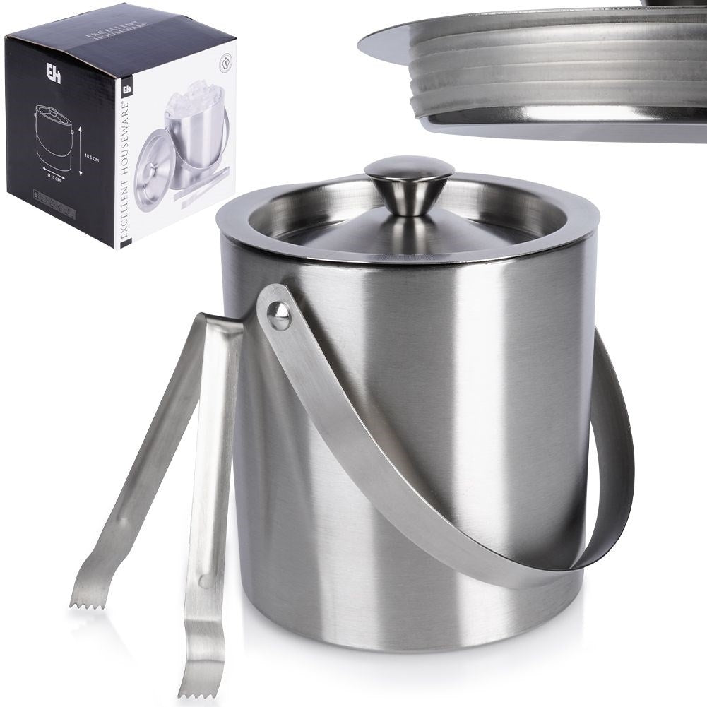 Ice container Stainless steel with lid and tongs