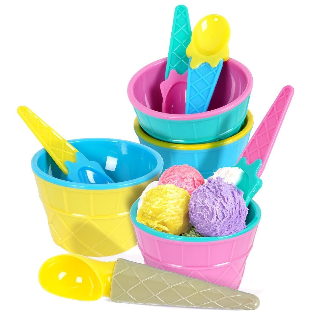 Ice cream and dessert set: 9 parts, vibrant colors, dishwasher safe