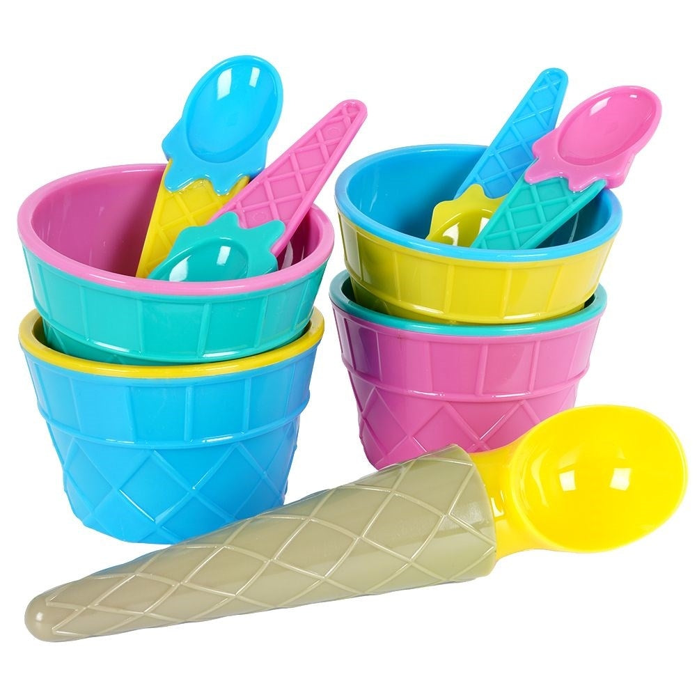 Ice cream and dessert set: 9 parts, vibrant colors, dishwasher safe