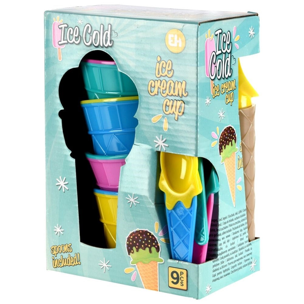 Ice cream and dessert set: 9 parts, vibrant colors, dishwasher safe