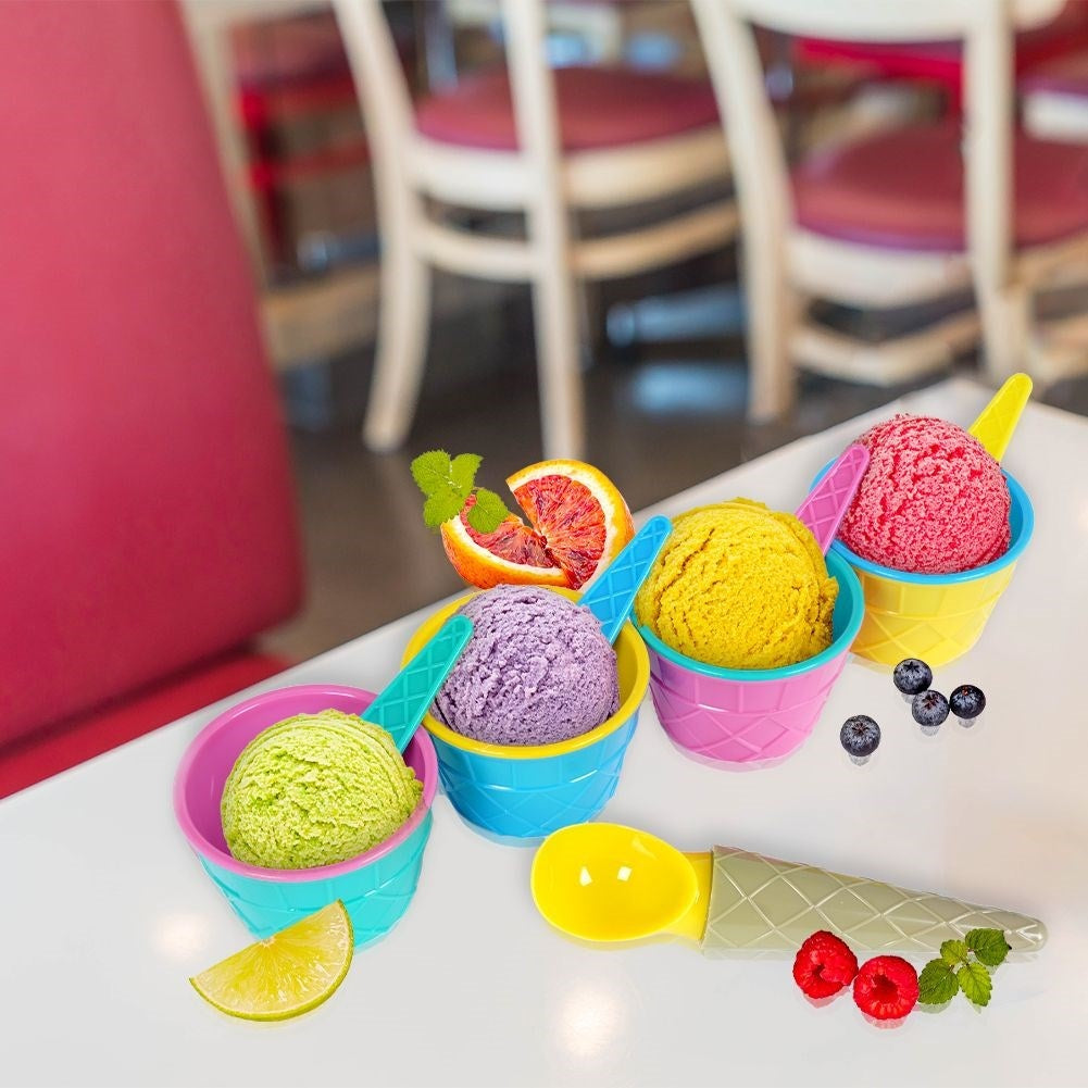 Ice cream and dessert set: 9 parts, vibrant colors, dishwasher safe