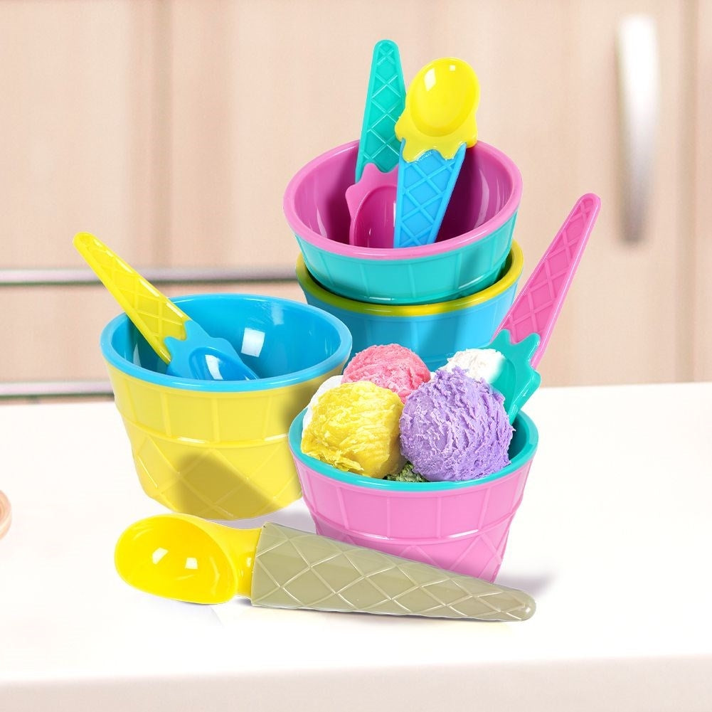 Ice cream and dessert set: 9 parts, vibrant colors, dishwasher safe