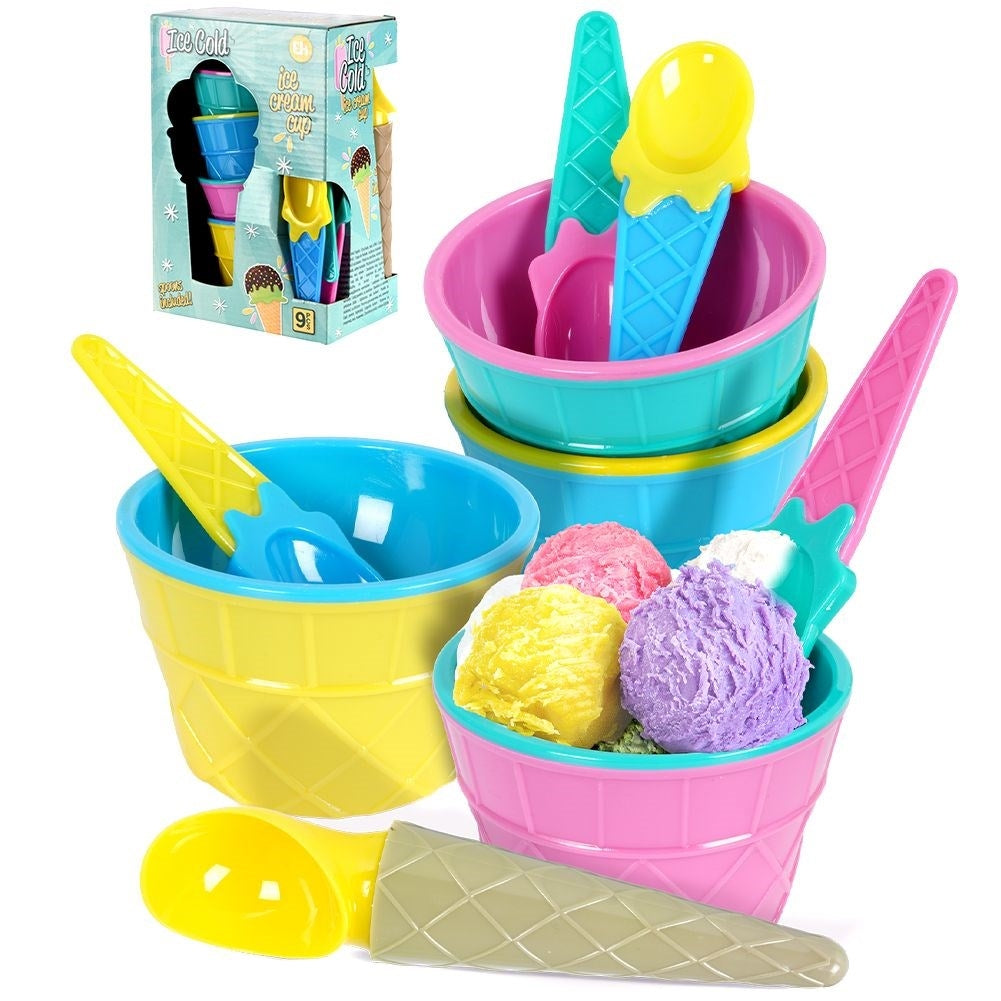 Ice cream and dessert set: 9 parts, vibrant colors, dishwasher safe