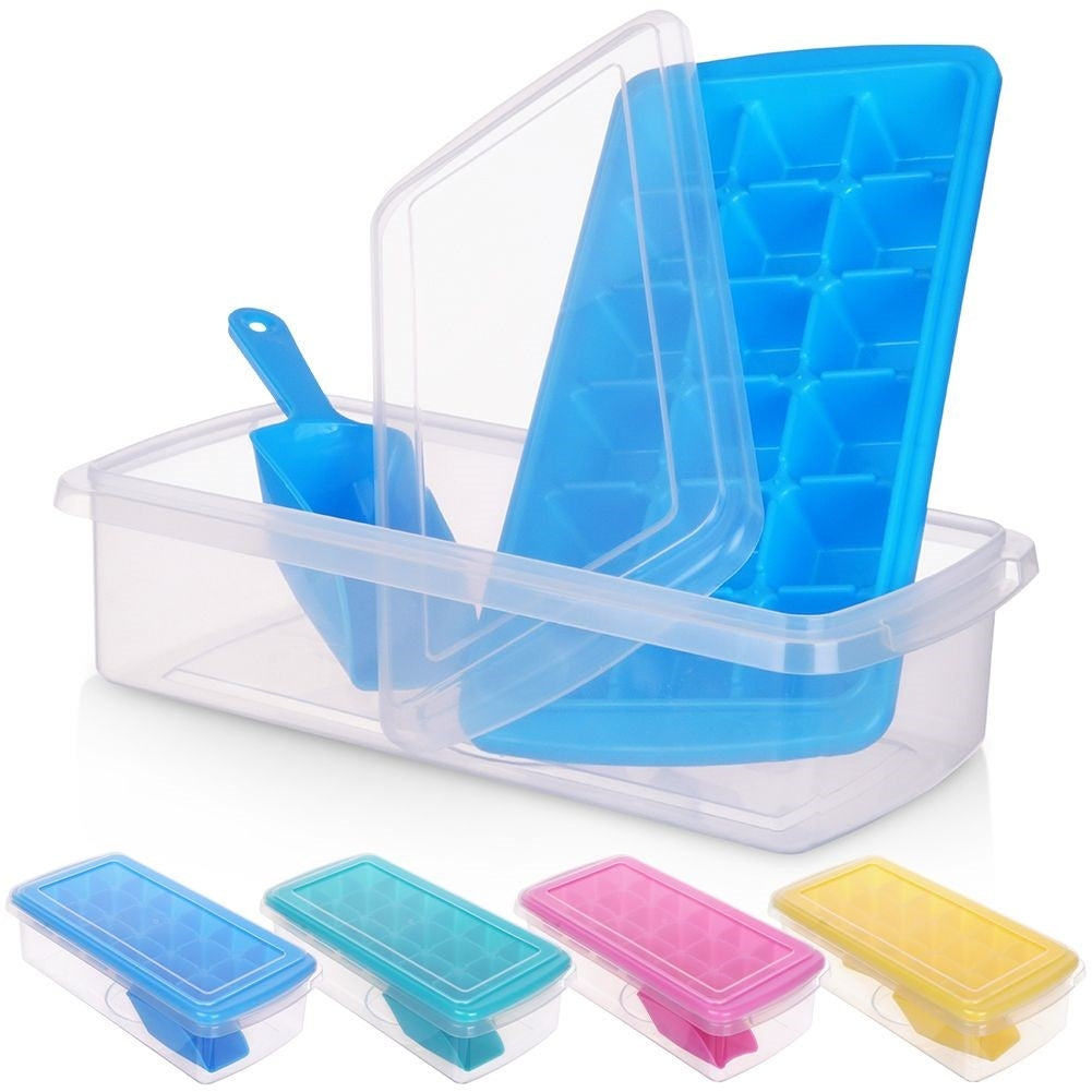 Ice cube mold with container and scoop - easy ice removal
