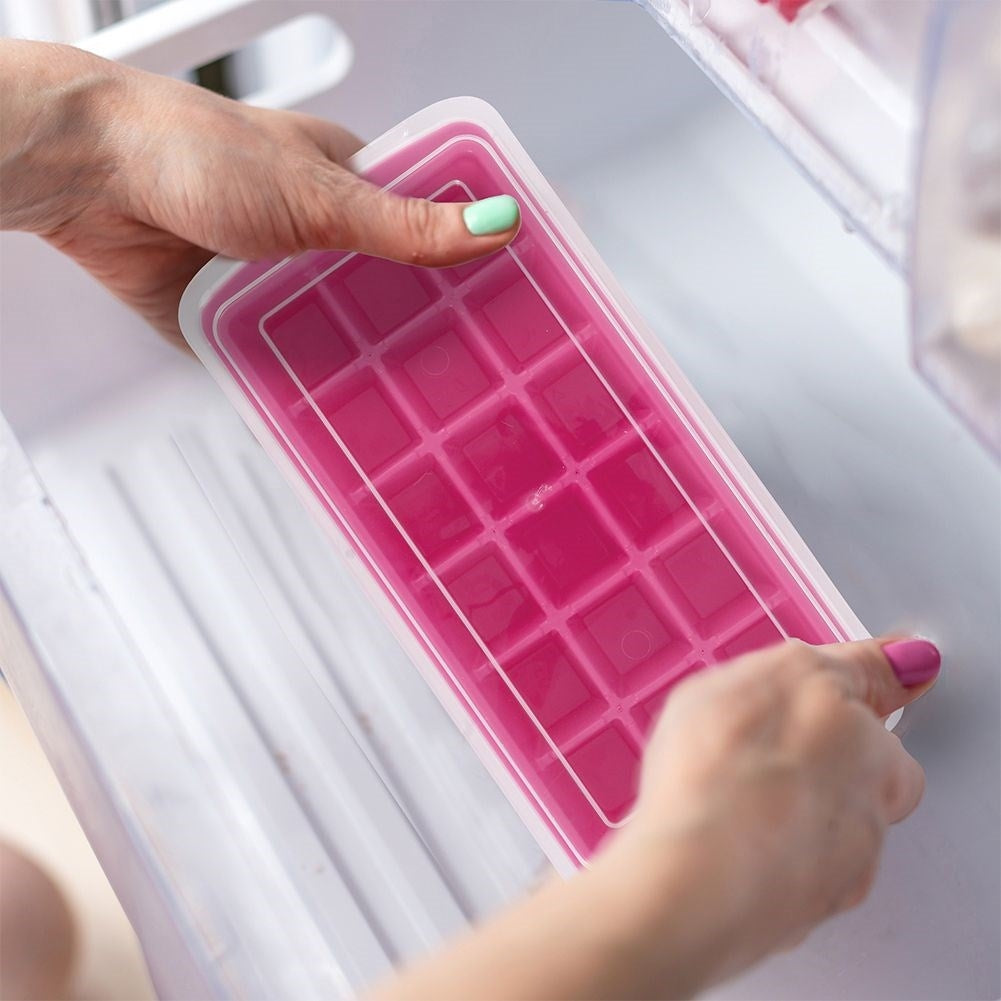 Ice cube mold with container and scoop - easy ice removal