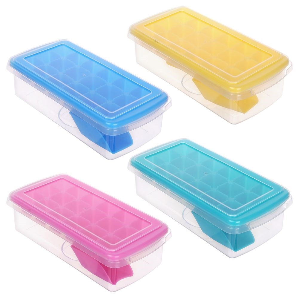 Ice cube mold with container and scoop - easy ice removal