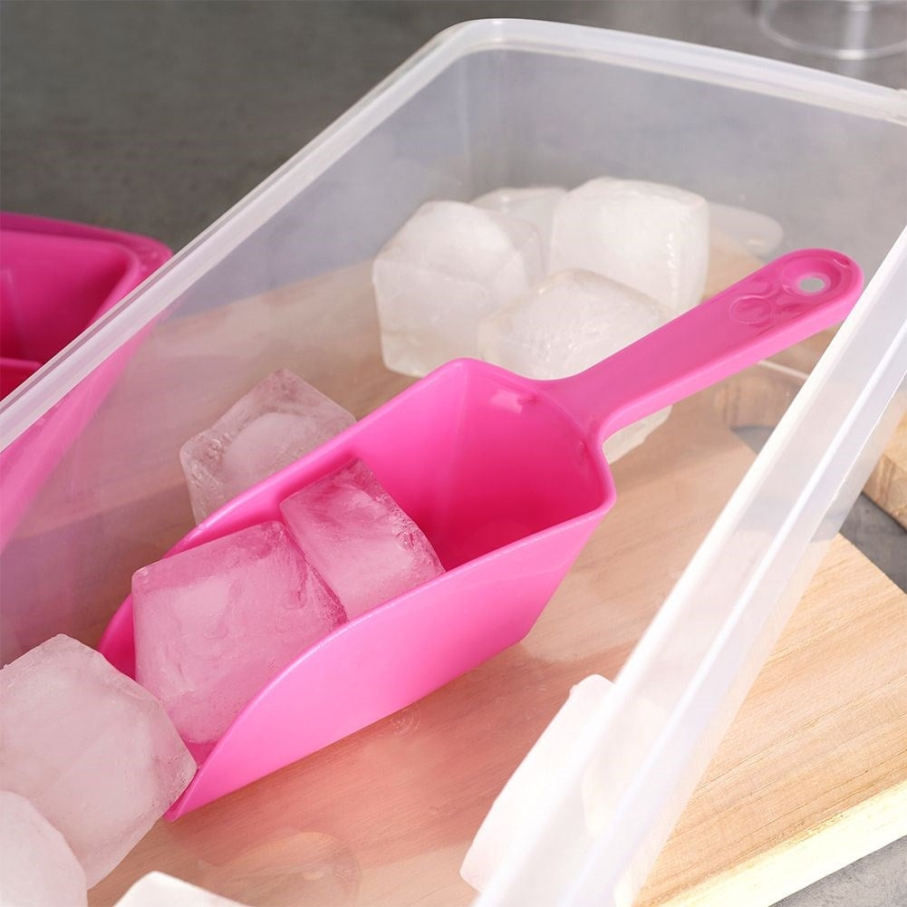 Ice cube mold with container and scoop - easy ice removal