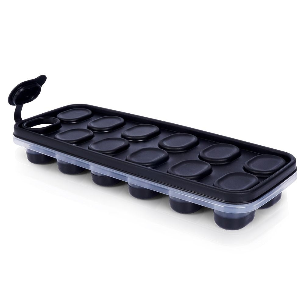Ice mold for 12 ice cubes with lid and silicone base