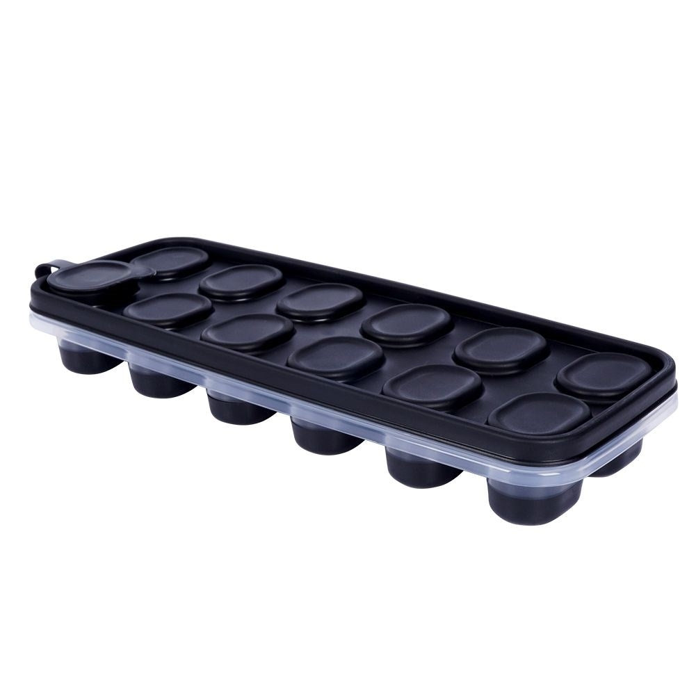 Ice mold for 12 ice cubes with lid and silicone base