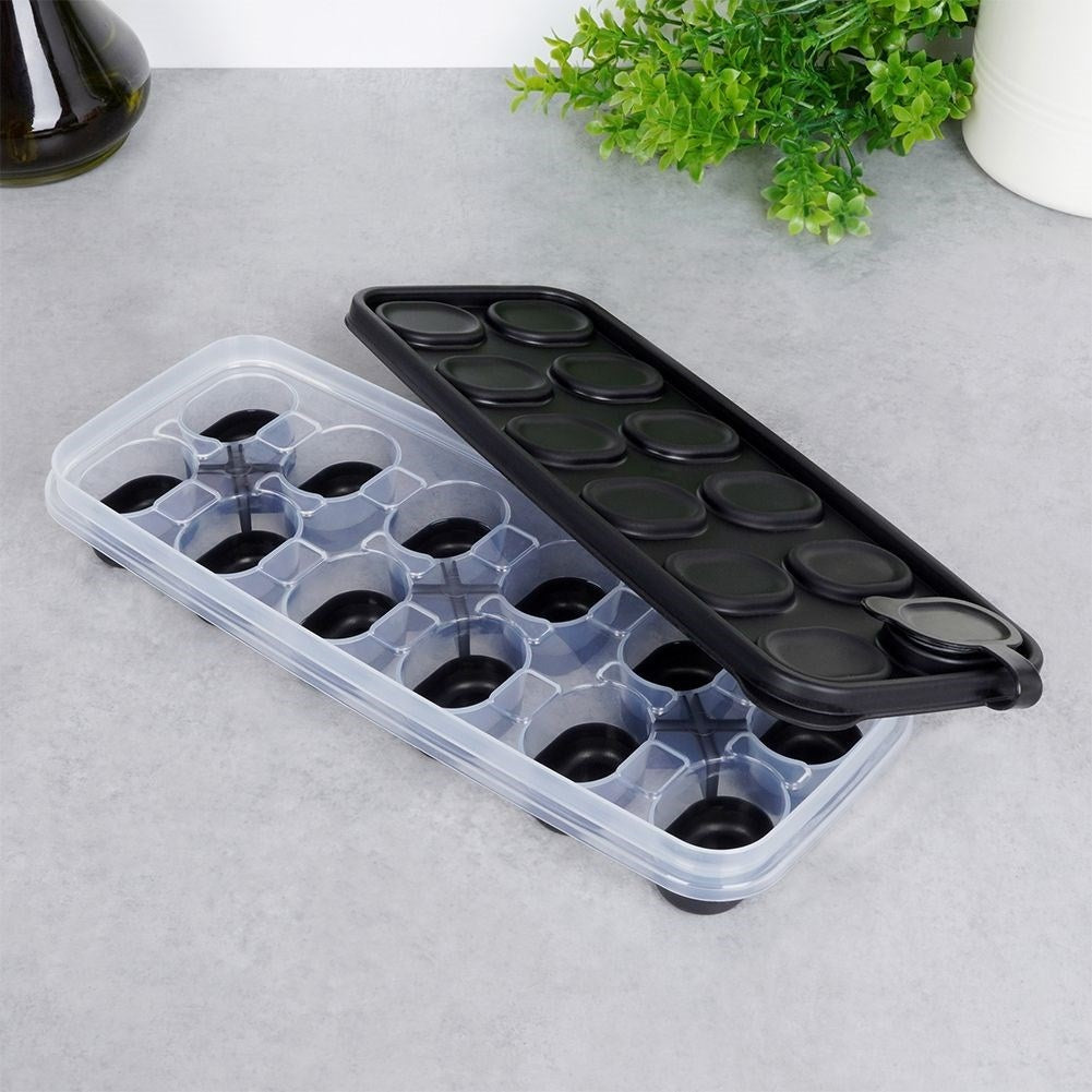 Ice mold for 12 ice cubes with lid and silicone base