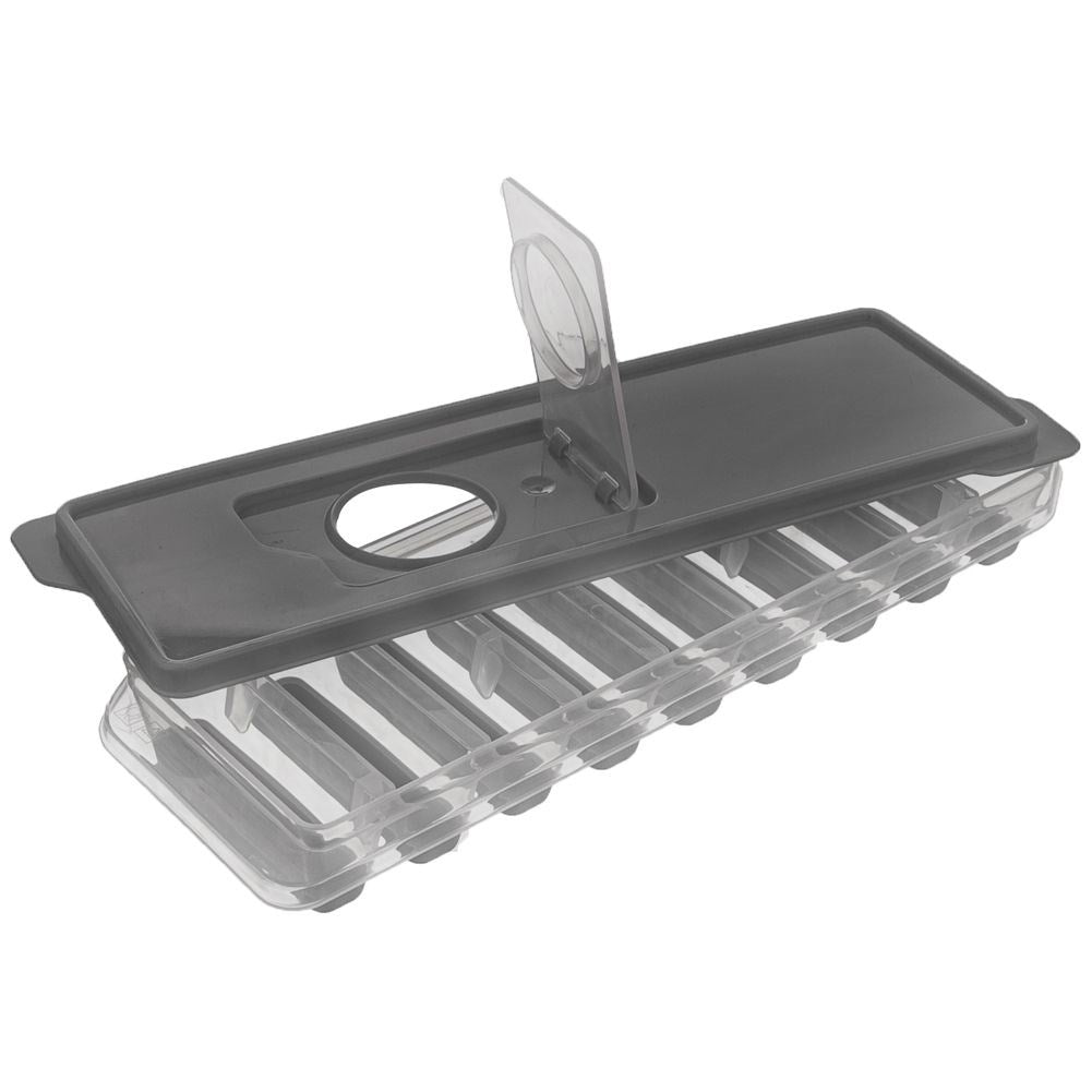 Ice mold with lid for nine oblong ice cubes, silicone base