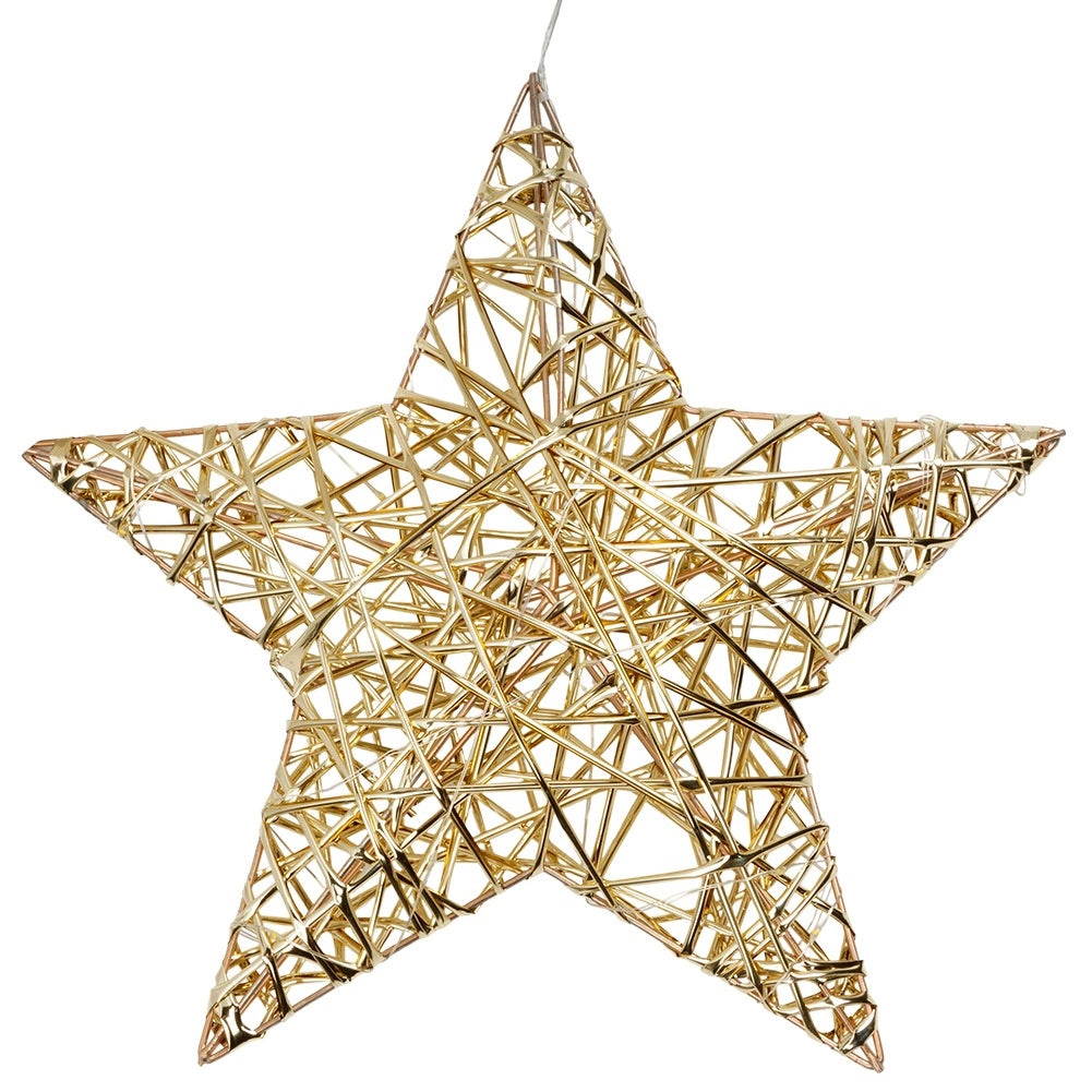 Illuminated Gold Star, 30 cm, 20 LED, Battery-Powered