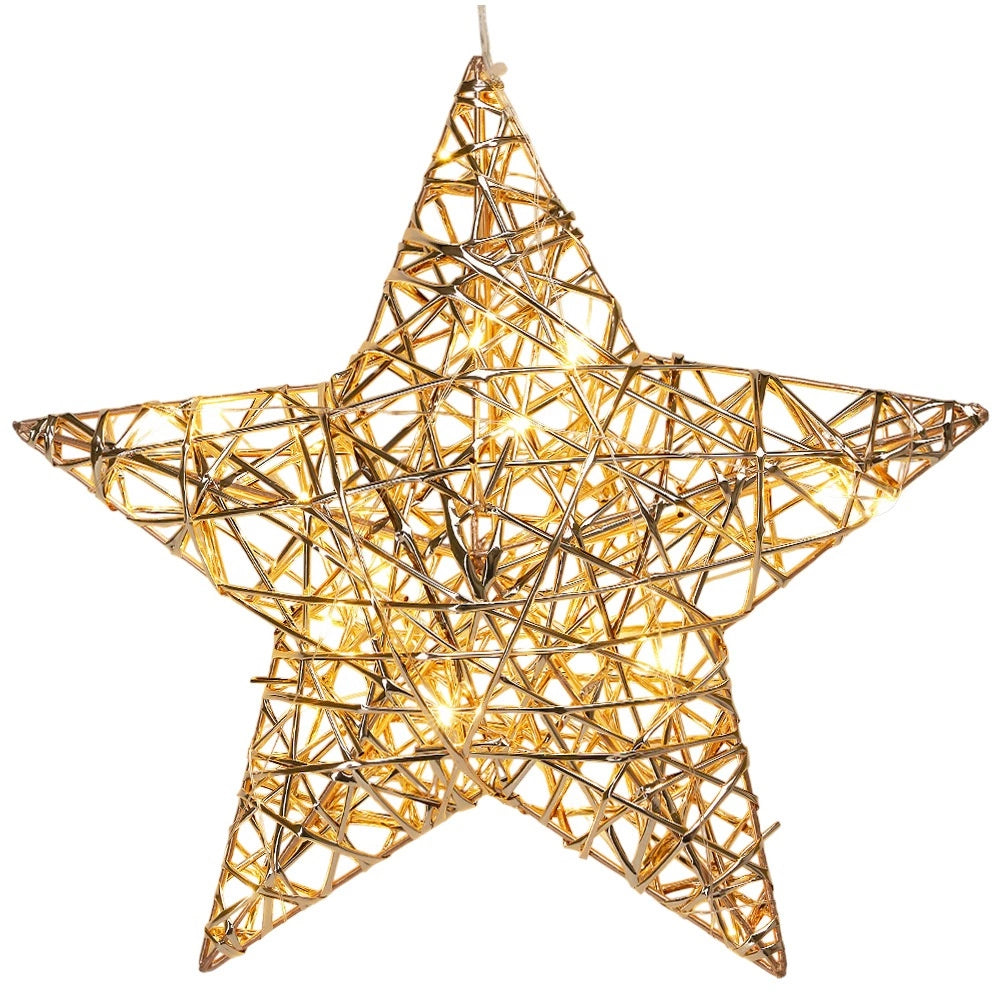 Illuminated Gold Star, 30 cm, 20 LED, Battery-Powered