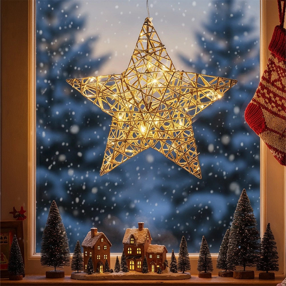 Illuminated Gold Star, 30 cm, 20 LED, Battery-Powered
