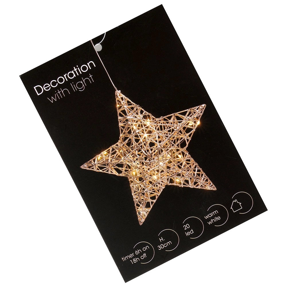 Illuminated Gold Star, 30 cm, 20 LED, Battery-Powered