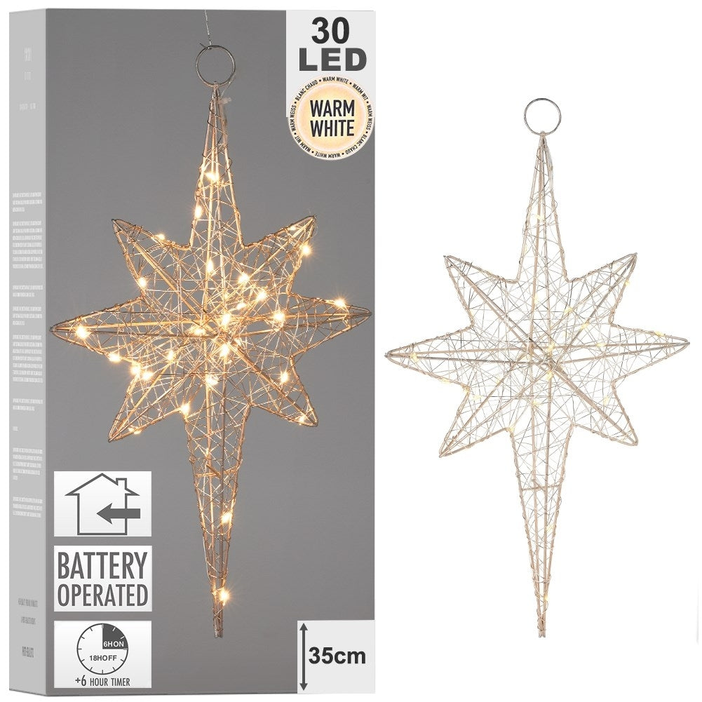 Illuminated gold star 21x35 cm with 30 LEDs for Christmas
