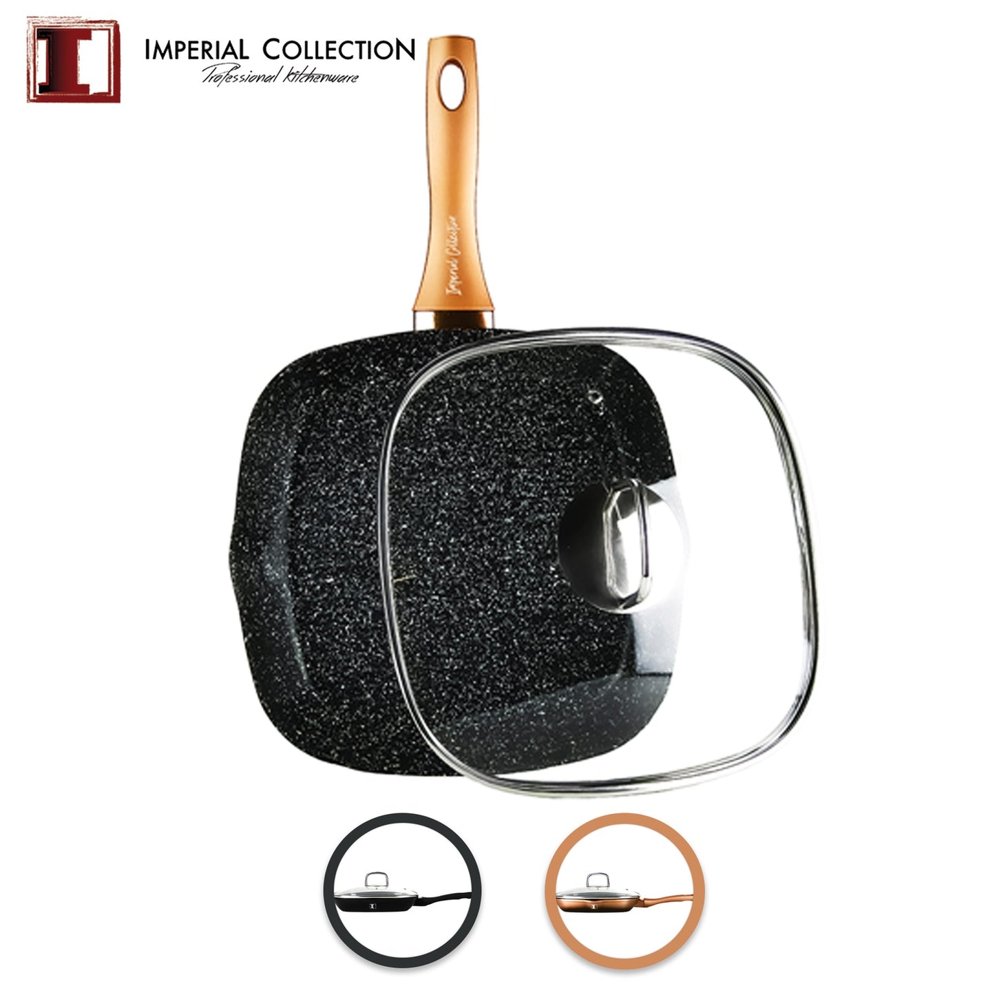 Imperial Collection 28cm Marble Coated Grill Pan Black