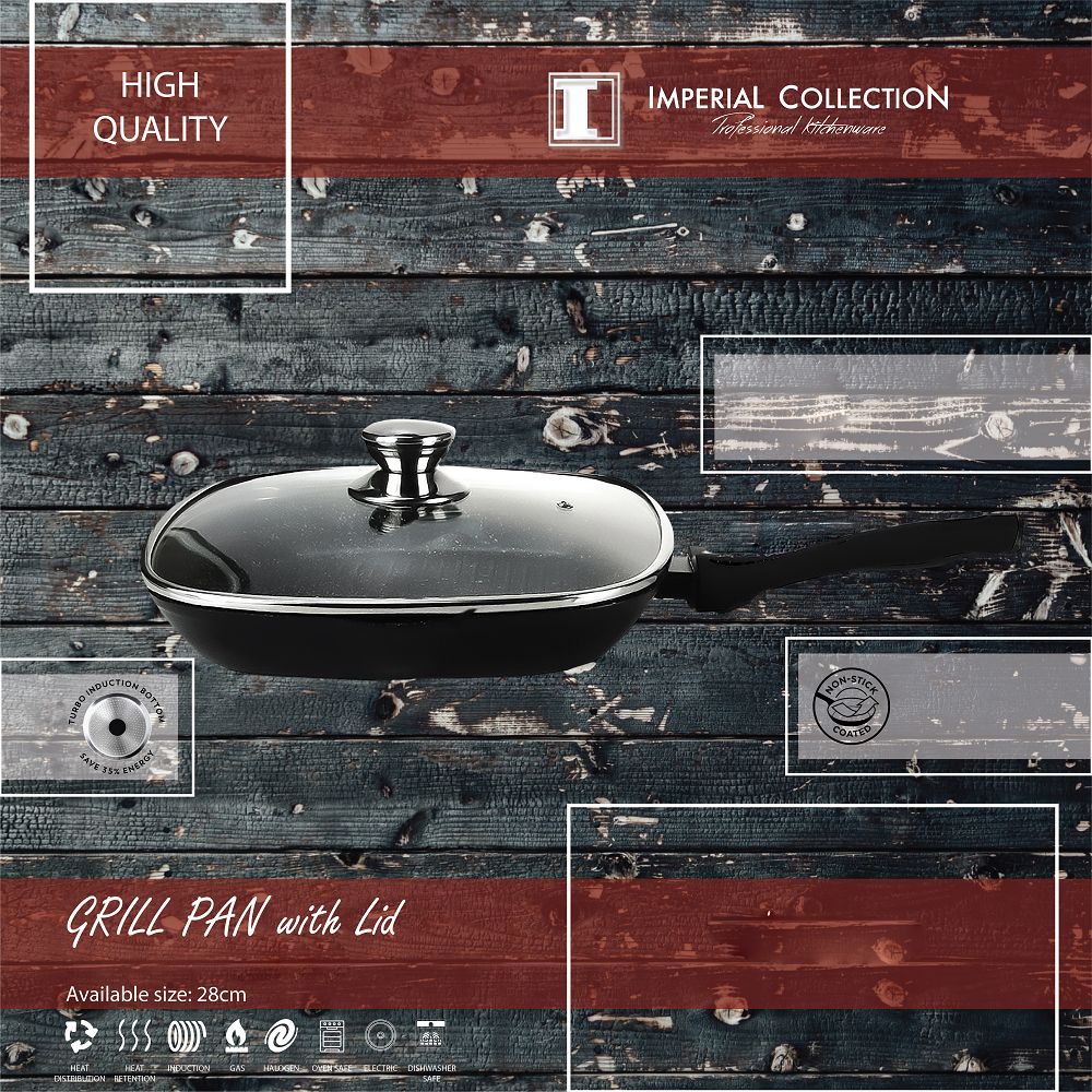 Imperial Collection 28cm Marble Coated Grill Pan with Lid