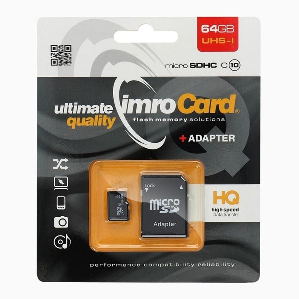Imro microSDXC Memory Card 64 GB Class 10 UHS-I with SD Adapter
