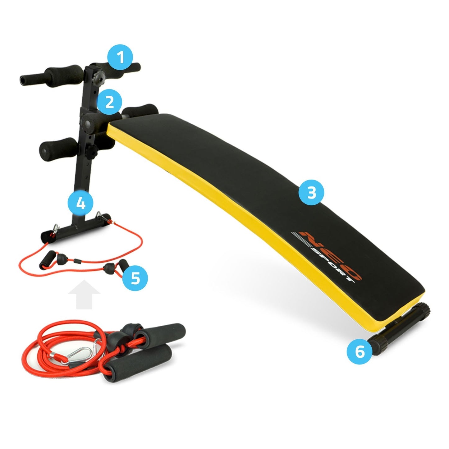 Incline bench for exercising with Neo-Sport NS-08G expanders