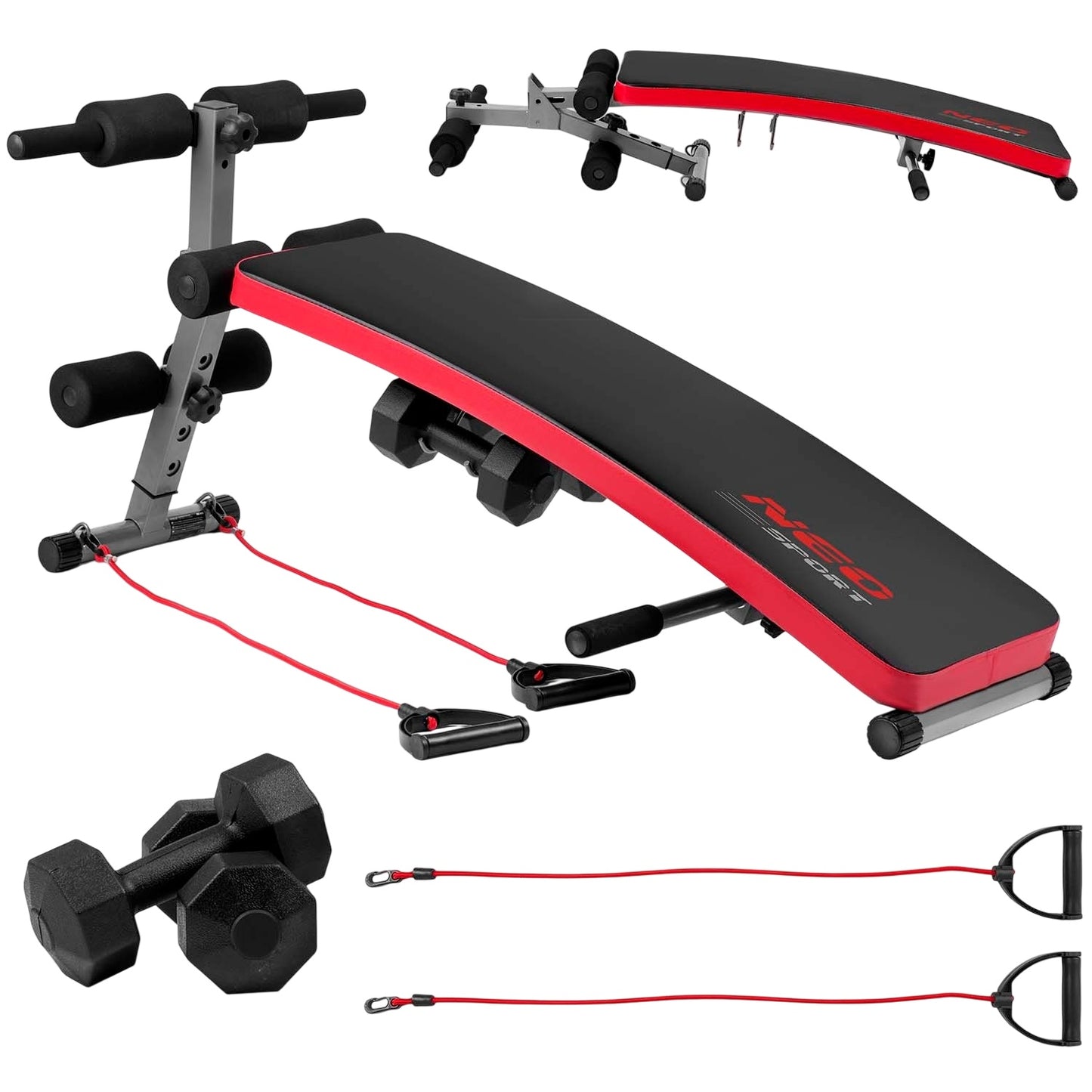 Incline exercise bench with expanders and dumbbells Neo-Sport NS-211