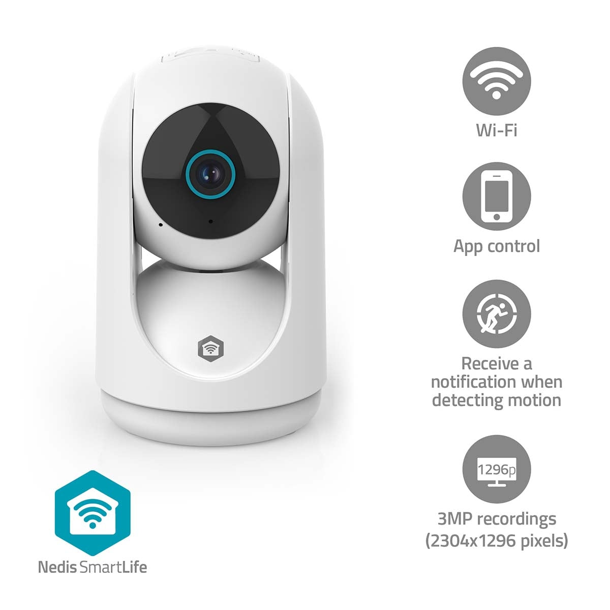 Indoor Wi-Fi Camera, 3MP HD, Pan/Tilt, Night Vision