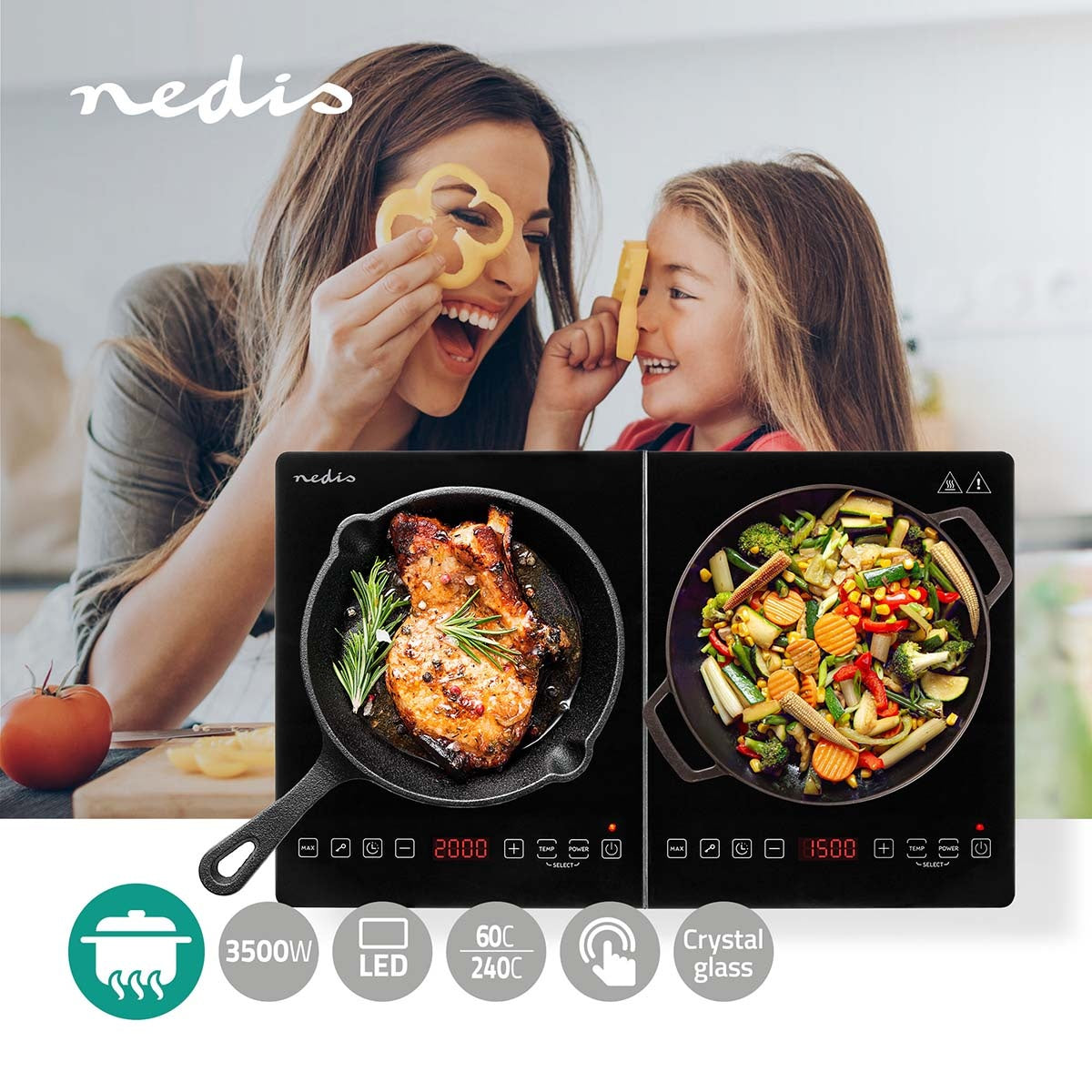 Induction Cooker | Cooking zones: 2 | 3500 W | Overheating protection | Black | Timer | Turbo action | Child lock