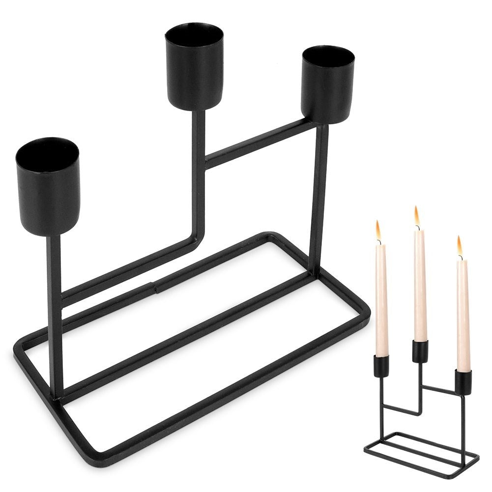 Industrial Black Candlestick for Three Long Candles in Metal