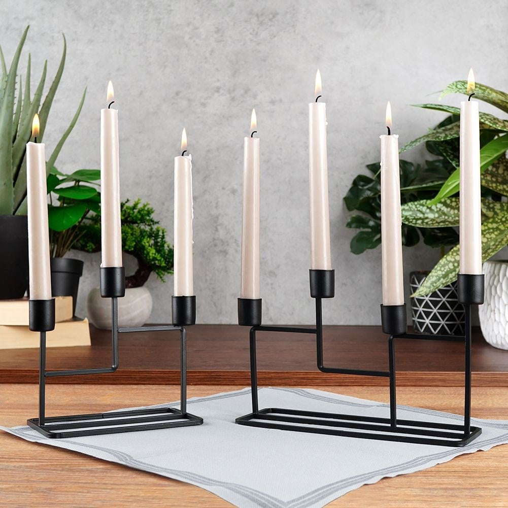 Industrial Black Candlestick for Three Long Candles in Metal