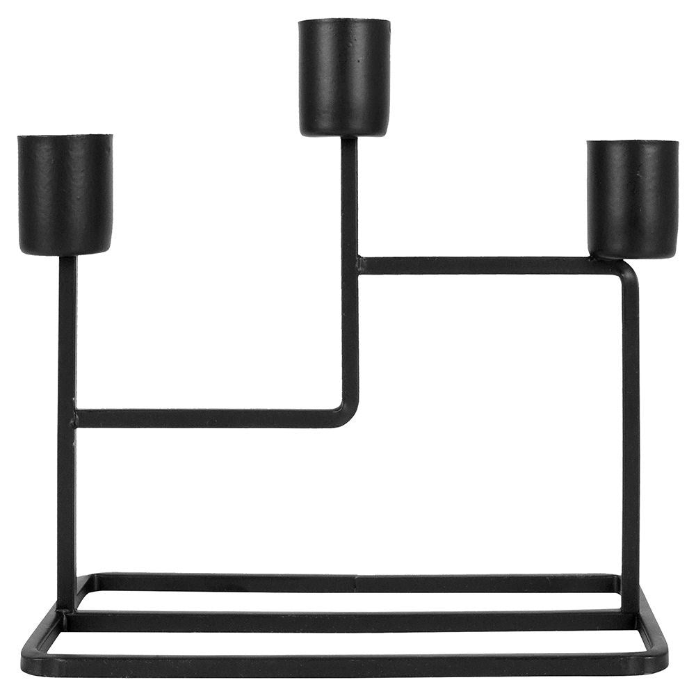 Industrial Black Candlestick for Three Long Candles in Metal