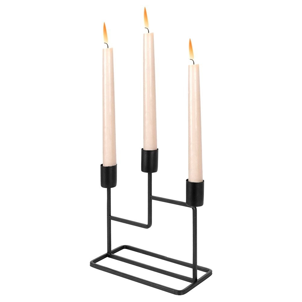 Industrial Black Candlestick for Three Long Candles in Metal