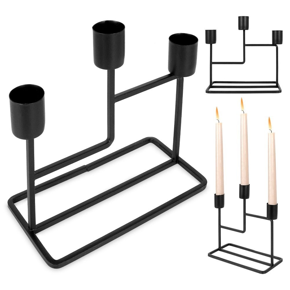 Industrial Black Candlestick for Three Long Candles in Metal