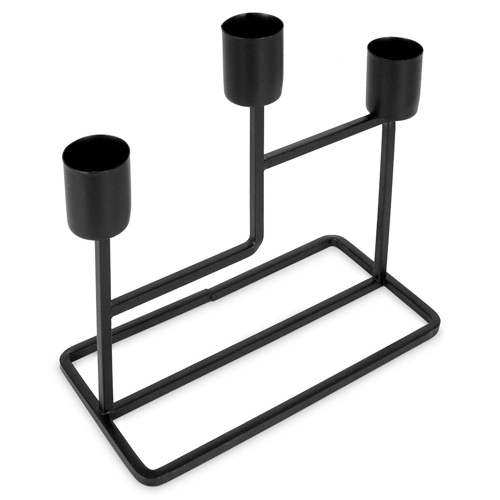 Industrial Black Candlestick for Three Long Candles in Metal