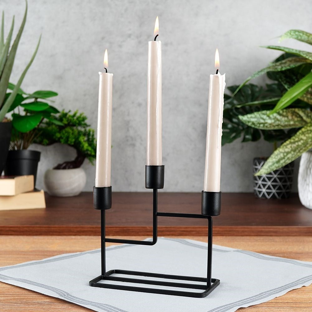 Industrial Black Candlestick for Three Long Candles in Metal