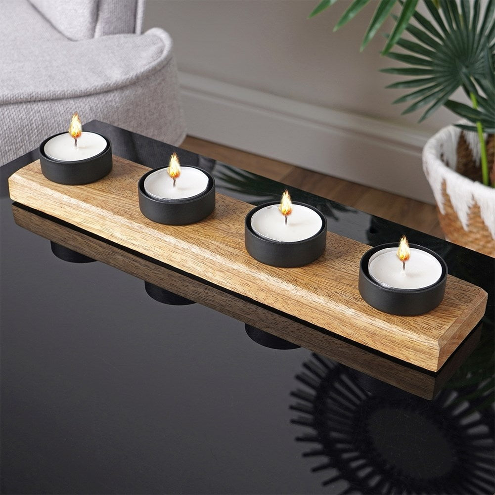 Industrial Candlestick in Black Wood and Metal for Advent