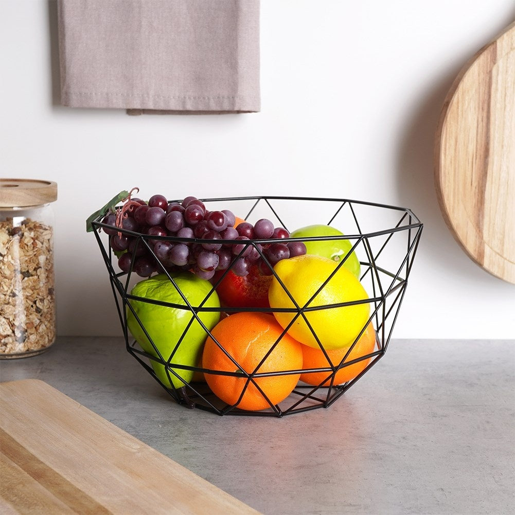 Industrial Fruit Basket in Black Metal for Kitchen and Home