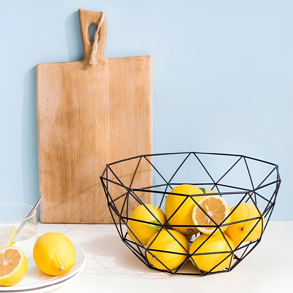 Industrial Fruit Basket in Black Metal for Kitchen and Home