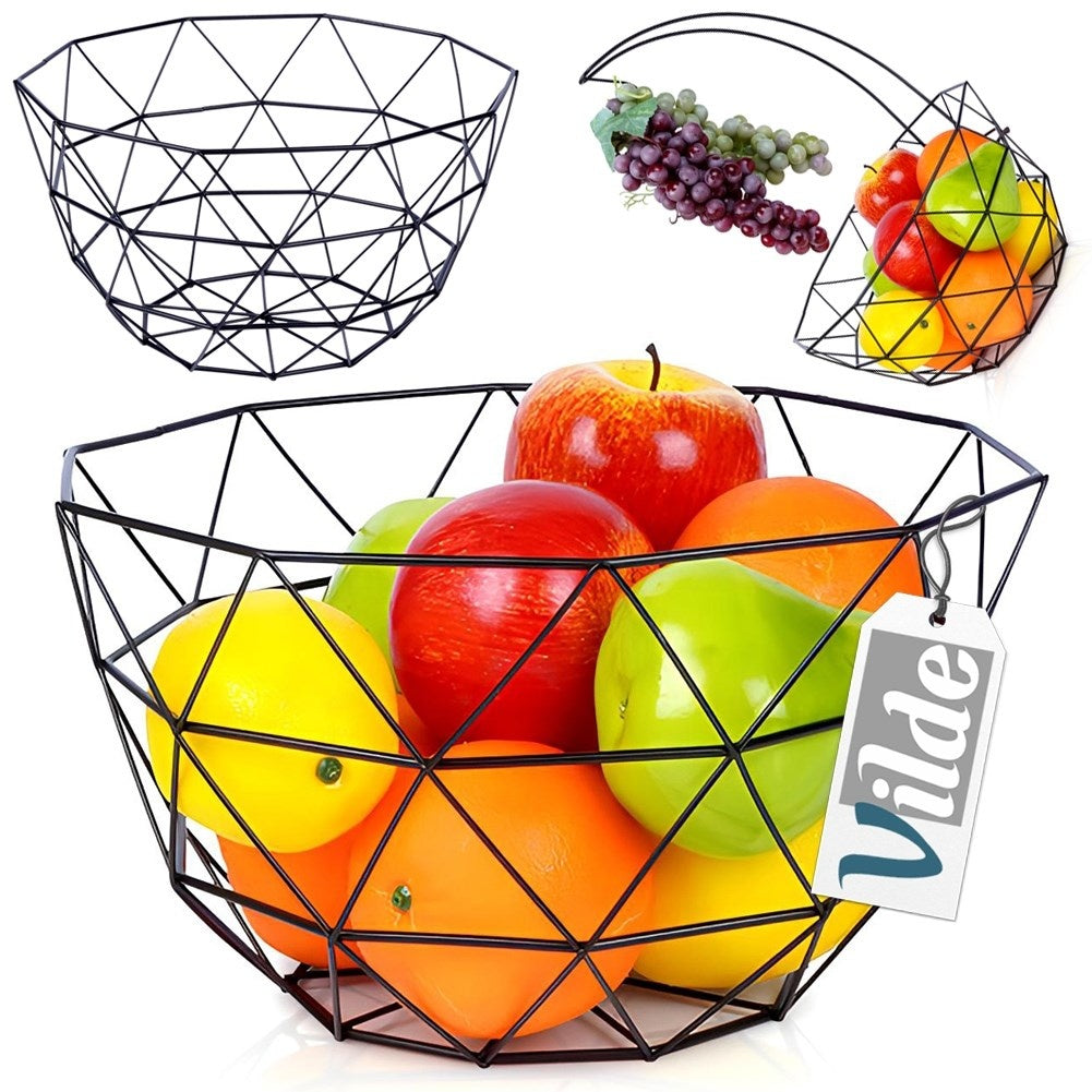 Industrial Fruit Basket in Black Metal for Kitchen and Home